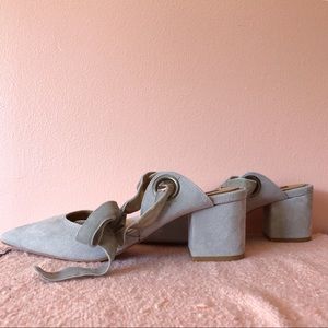 Jaggar Shoes - Jaggar Gray Suede Velvet Tie Mules Jaggar Shoes - Jaggar Gray Suede Velvet Tie Mules